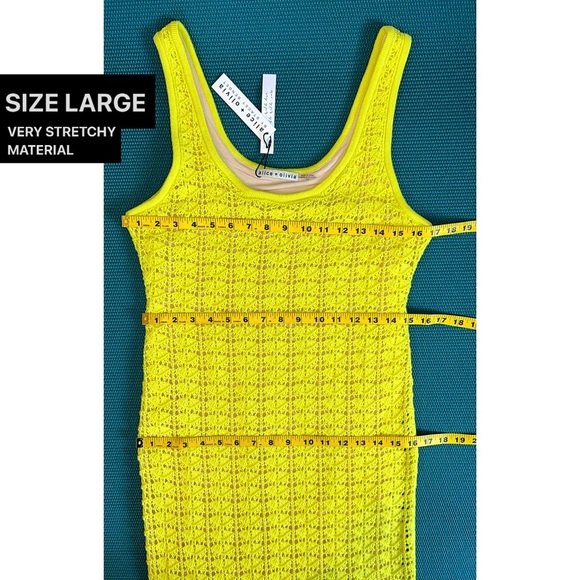 Alice + Olivia Veronique Pointelle Lemon Yellow Scoop Neck Wool Blend Dress - Picture 10 of 16